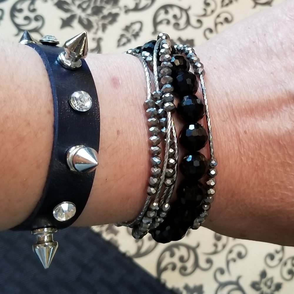 Black Spike & Crystal Bracelet